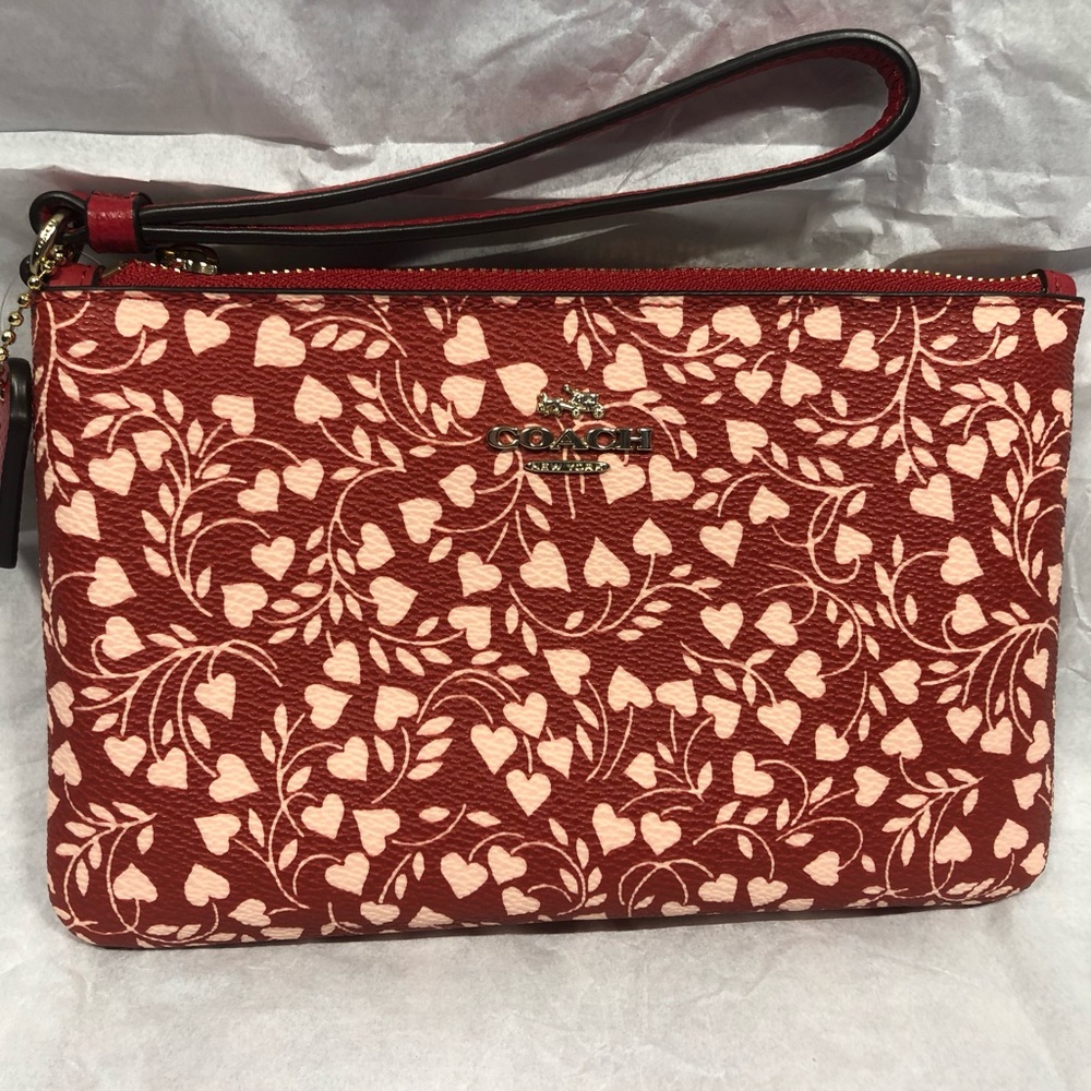 Coach Red and pink wristlet w heart pattern Original hangtag, Gold hardware NWOT